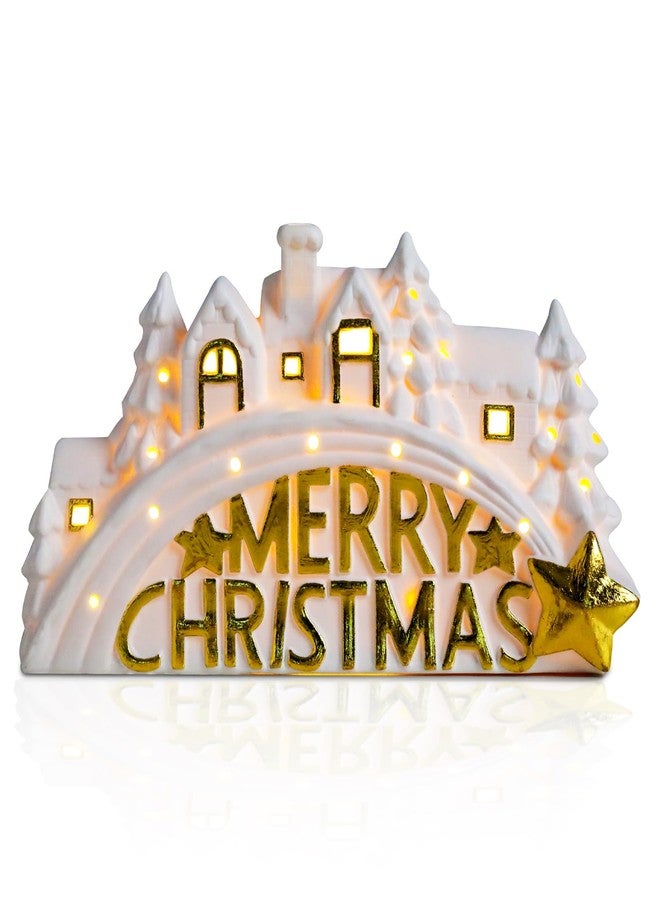 VCUTEKA Christmas Village House Lighted Indoor Decorations White Ceramic Houses with LED Light Merry Christmas Village Collectible Buildings Figurines Ceramic House Light up Figurine for Holiday Xmas Decor - Image 1
